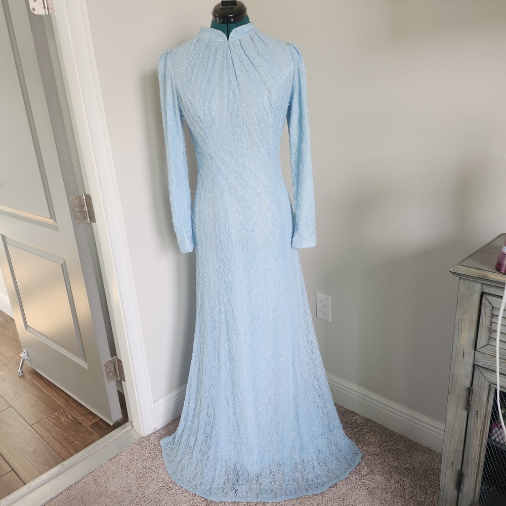 Al-Marah Womens Long Formal Sz Small (est) Blue Mock Neck Modest Homecoming